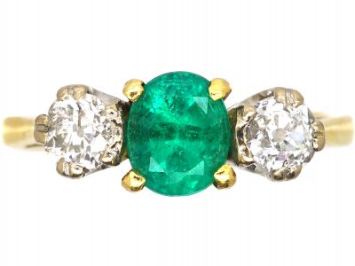 18ct Gold, Emerald & Diamond Three Stone Ring