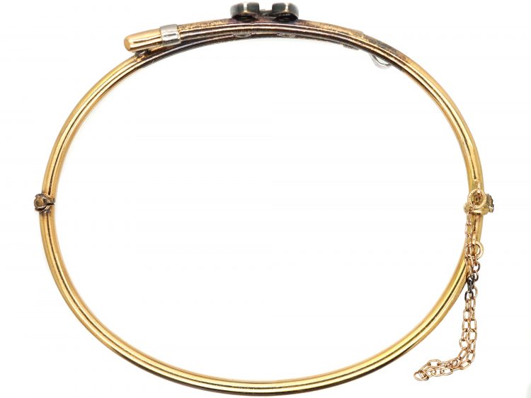 Edwardian 15ct Gold & Silver, Crop & Horseshoe Bangle set with Diamonds