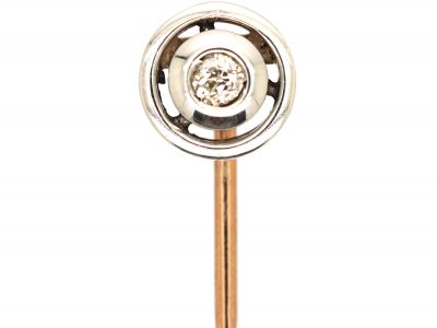 Art Deco 15ct Gold, Platinum & Diamond Round Tie Pin