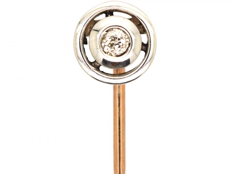 Art Deco 15ct Gold, Platinum & Diamond Round Tie Pin