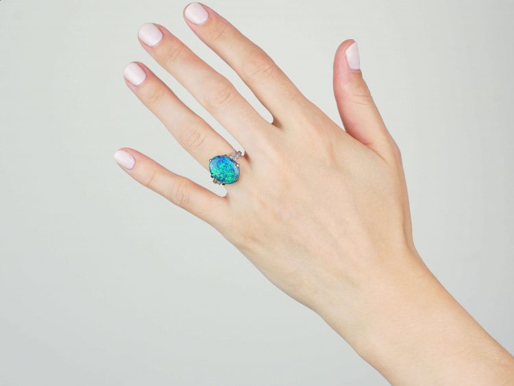Art Deco Platinum, Black Opal & Diamond Ring