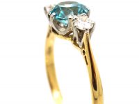 Art Deco 18ct Gold & Platinum, Zircon & Diamond Three Stone Ring
