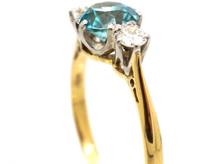 Art Deco 18ct Gold & Platinum, Zircon & Diamond Three Stone Ring