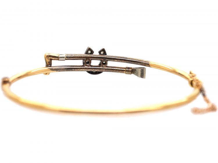 Edwardian 15ct Gold & Silver, Crop & Horseshoe Bangle set with Diamonds