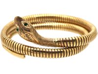 9ct Gold Snake Bangle with Emerald Eyes