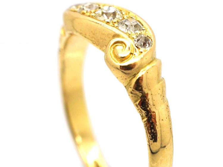Edwardian 18ct Gold Five Stone Diamond Scroll Design Ring