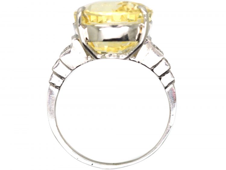 Platinum, Large Yellow Sapphire & Diamond Ring