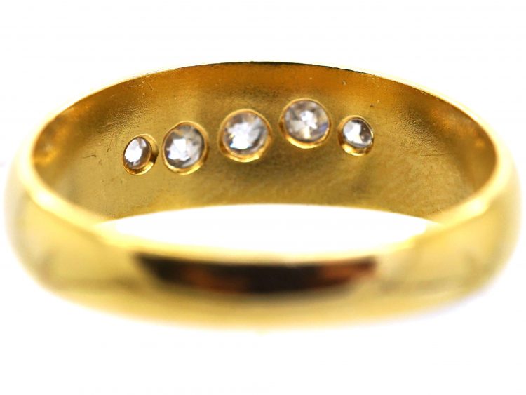 Victorian 18ct Gold, Five Stone Diamond Scroll Design Ring