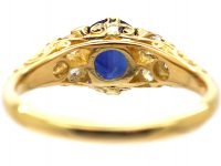 Edwardian 18ct Gold, Sapphire and Diamond Carved Half Hoop Ring
