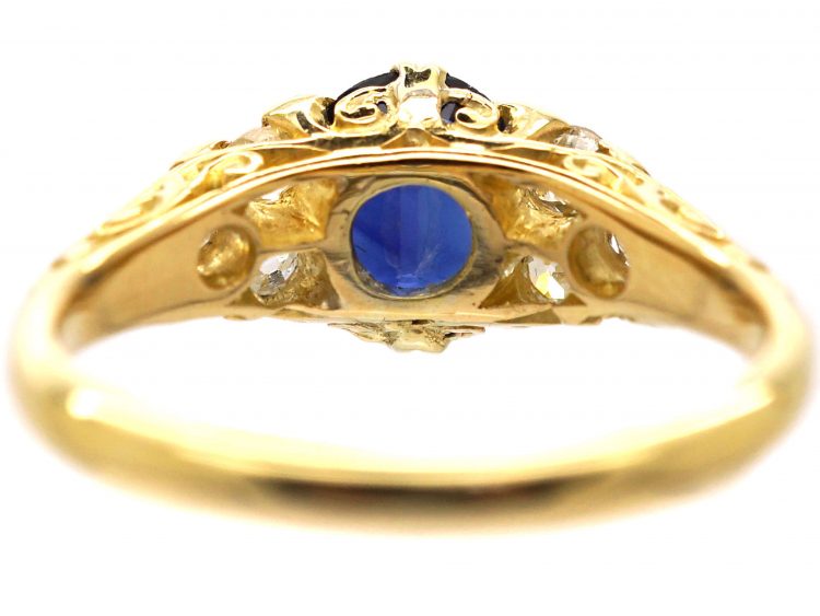 Edwardian 18ct Gold, Sapphire and Diamond Carved Half Hoop Ring