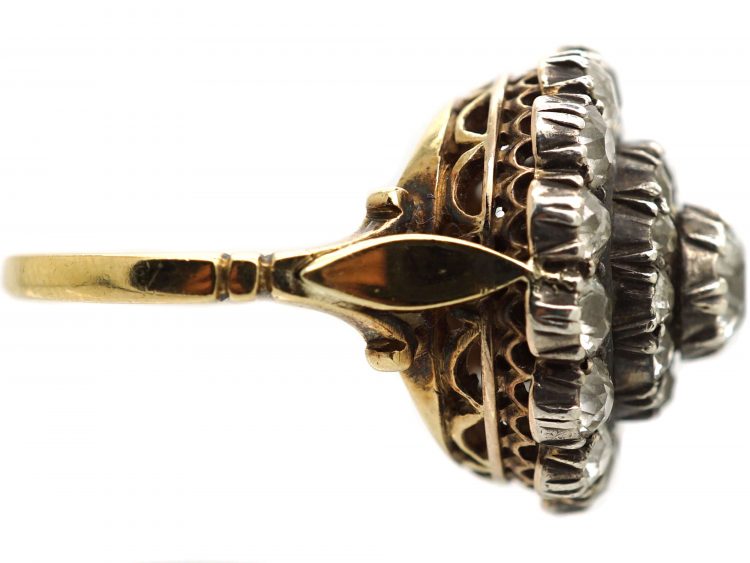 Victorian 18ct Gold and Silver, Large Diamond Cluster Ring
