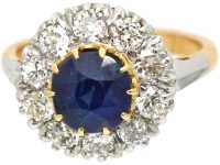 Retro 18ct White & Yellow Gold, Large Sapphire & Diamond Cluster Ring