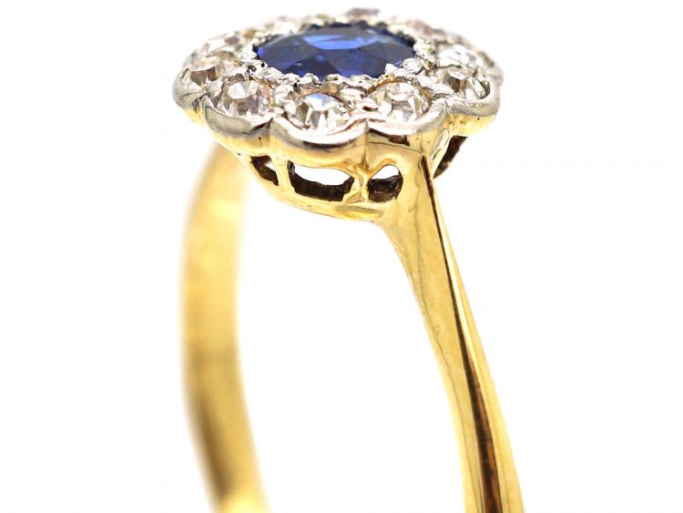 Edwardian 18ct Gold & Platinum, Sapphire & Diamond Cluster Ring