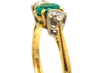 18ct Gold, Emerald & Diamond Three Stone Ring