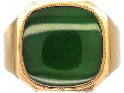 Retro 18ct Gold & Nephrite Signet Ring