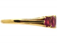 Victorian 18ct Gold, Burma Ruby Five Stone Carved Half Hoop Ring with Diamond Points