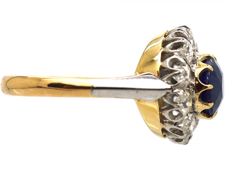 Retro 18ct White & Yellow Gold, Large Sapphire & Diamond Cluster Ring