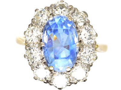 1950s 18ct Gold, Large Sapphire & Diamond Oval Cluster Ring