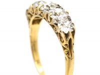 Victorian 18ct Gold Five Stone Diamond Carved Half Hoop Ring with Diamond Points