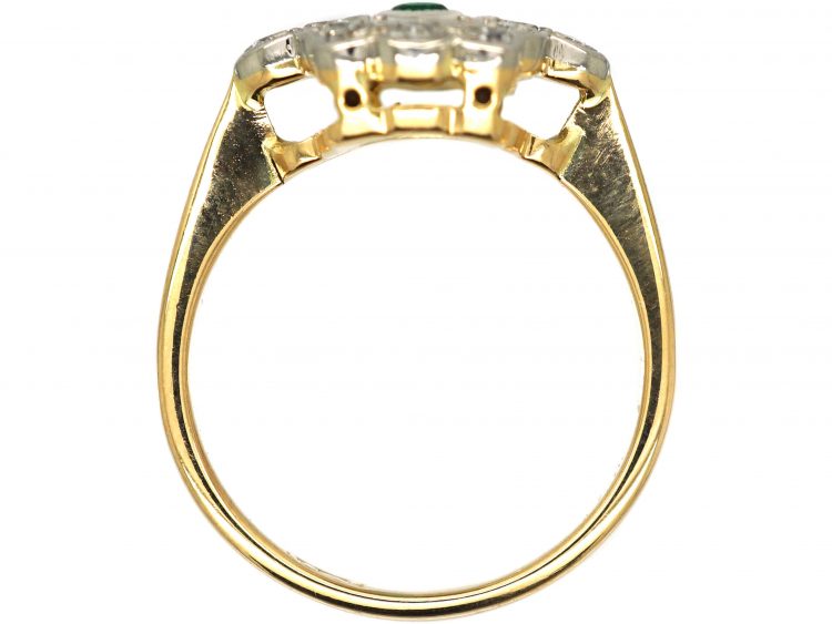 Art Deco 18ct Gold & Platinum, Emerald & Diamond Rectangular Shaped Ring