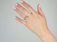 Edwardian 18ct Gold Three Stone Diamond Ring with Square Design Settings