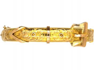 9ct Gold Buckle Bangle with Engraved Flower & Detail Assayed in 1918