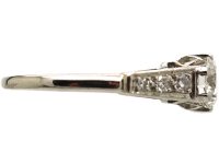 Art Deco Platinum, Diamond Solitaire Ring with Diamond Set Shoulders