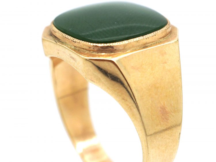 Retro 18ct Gold & Nephrite Signet Ring