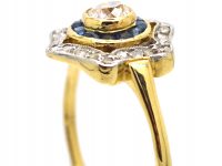 Art Deco 18ct Gold and Platinum, Sapphire and Diamond Target Ring