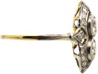 Art Deco 18ct Gold & Platinum, Two Stone Diamond Ornate Ring