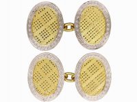 Art Deco 18ct Gold & Platinum Oval Shaped Cufflinks with Tartan Motif
