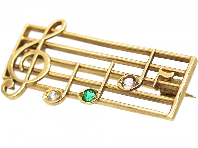 9ct Gold Musical Brooch Spelling Dear