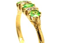 Edwardian 18ct Gold, Green Garnet & Diamond Three Stone Ring