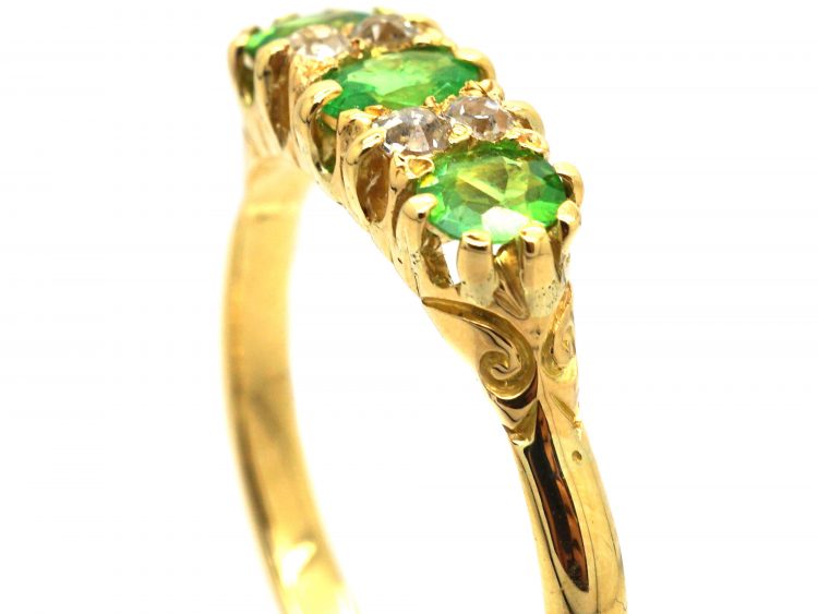Edwardian 18ct Gold, Green Garnet & Diamond Three Stone Ring
