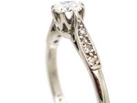 Art Deco 18ct White Gold Diamond Solitaire Ring with Diamond Set Shoulders