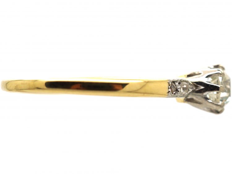 Art Deco 18ct Gold & Platinum, Diamond Solitaire Ring with Diamond Set Shoulders