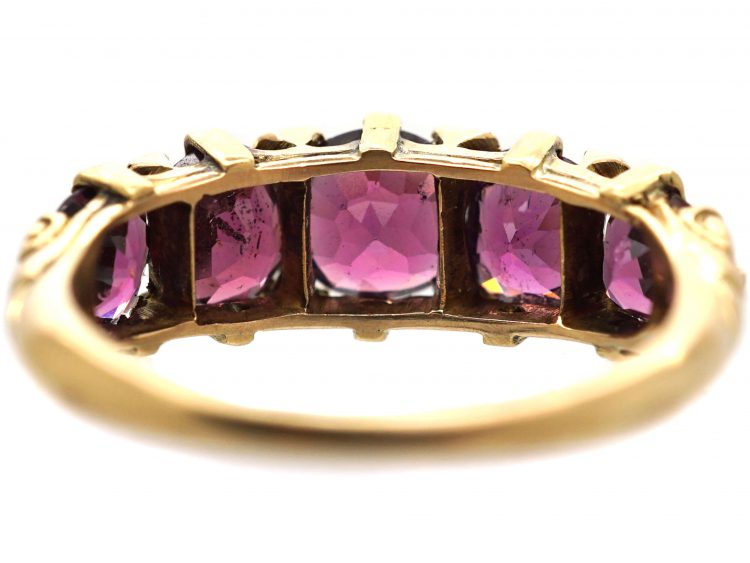 Victorian Five Stone Almandine Garnet & Rose Diamond Ring