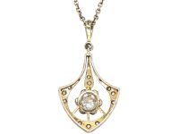 Art Deco 14ct White Gold & Diamond Pendant on Silver Chain