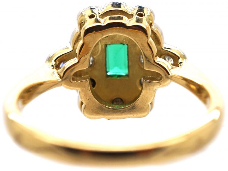 Art Deco 18ct Gold & Platinum, Emerald & Diamond Rectangular Shaped Ring