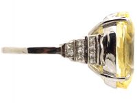 Platinum, Large Yellow Sapphire & Diamond Ring