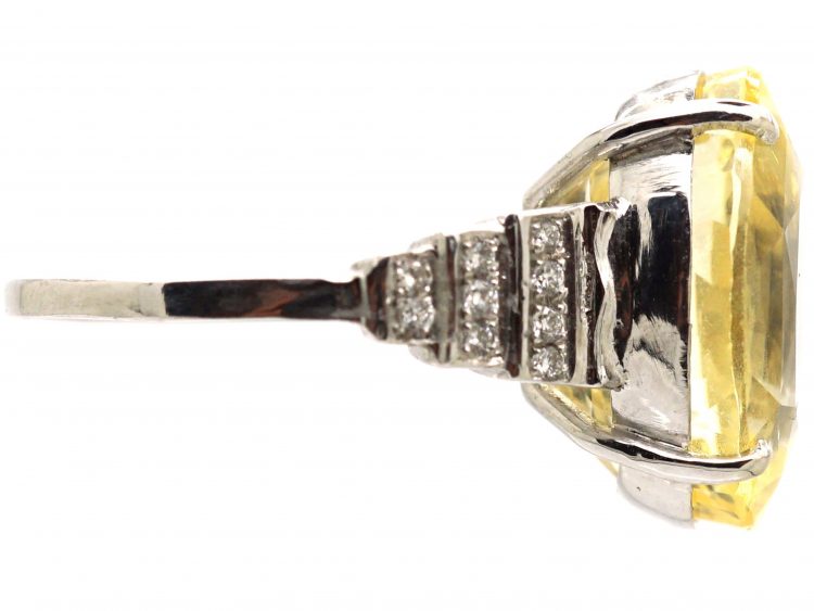Platinum, Large Yellow Sapphire & Diamond Ring
