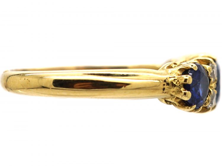 Victorian 18ct Gold Sapphire & Diamond Three Stone Ring