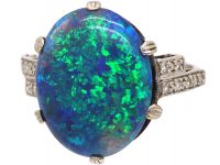 Art Deco Platinum, Black Opal & Diamond Ring