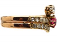 Art Deco Gold, Spinel and Rose Cut Diamond Wrap Around Ring