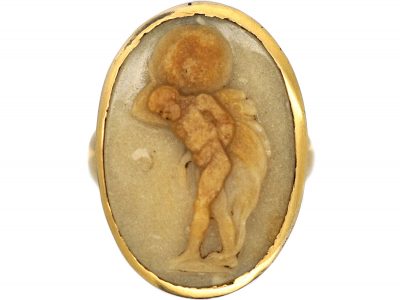 Georgian NeoClassical 18ct Gold Ring with Roman Hardstone Cameo Ring of Sisyphus