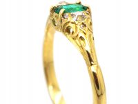Victorian 18ct Gold, Emerald & Diamond Ring with Rose Diamond Detail