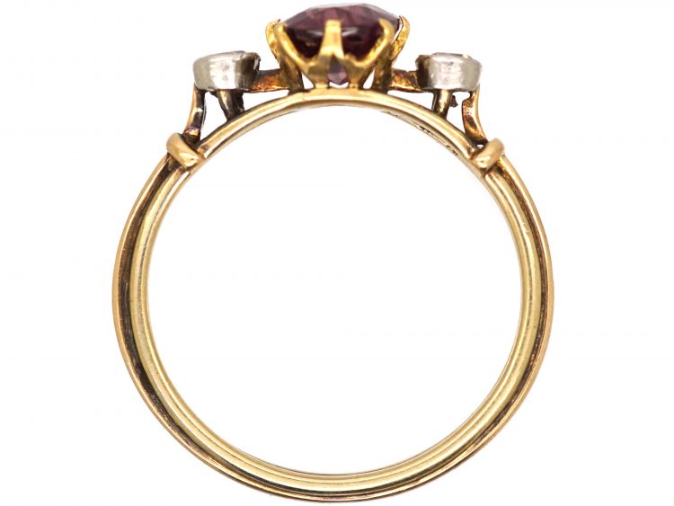 Edwardian 15ct Gold, Garnet & Diamond Three Stone Ring
