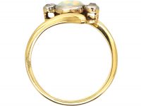 Edwardian 18ct gold & Platinum, Opal & Diamond Three Stone Crossover Ring