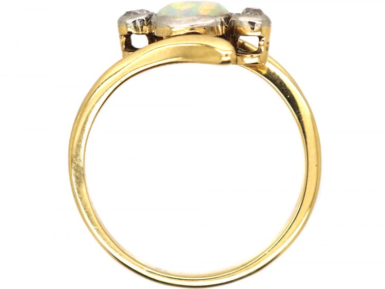 Edwardian 18ct gold & Platinum, Opal & Diamond Three Stone Crossover Ring
