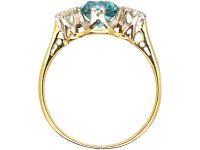 Art Deco 18ct Gold & Platinum, Zircon & Diamond Three Stone Ring